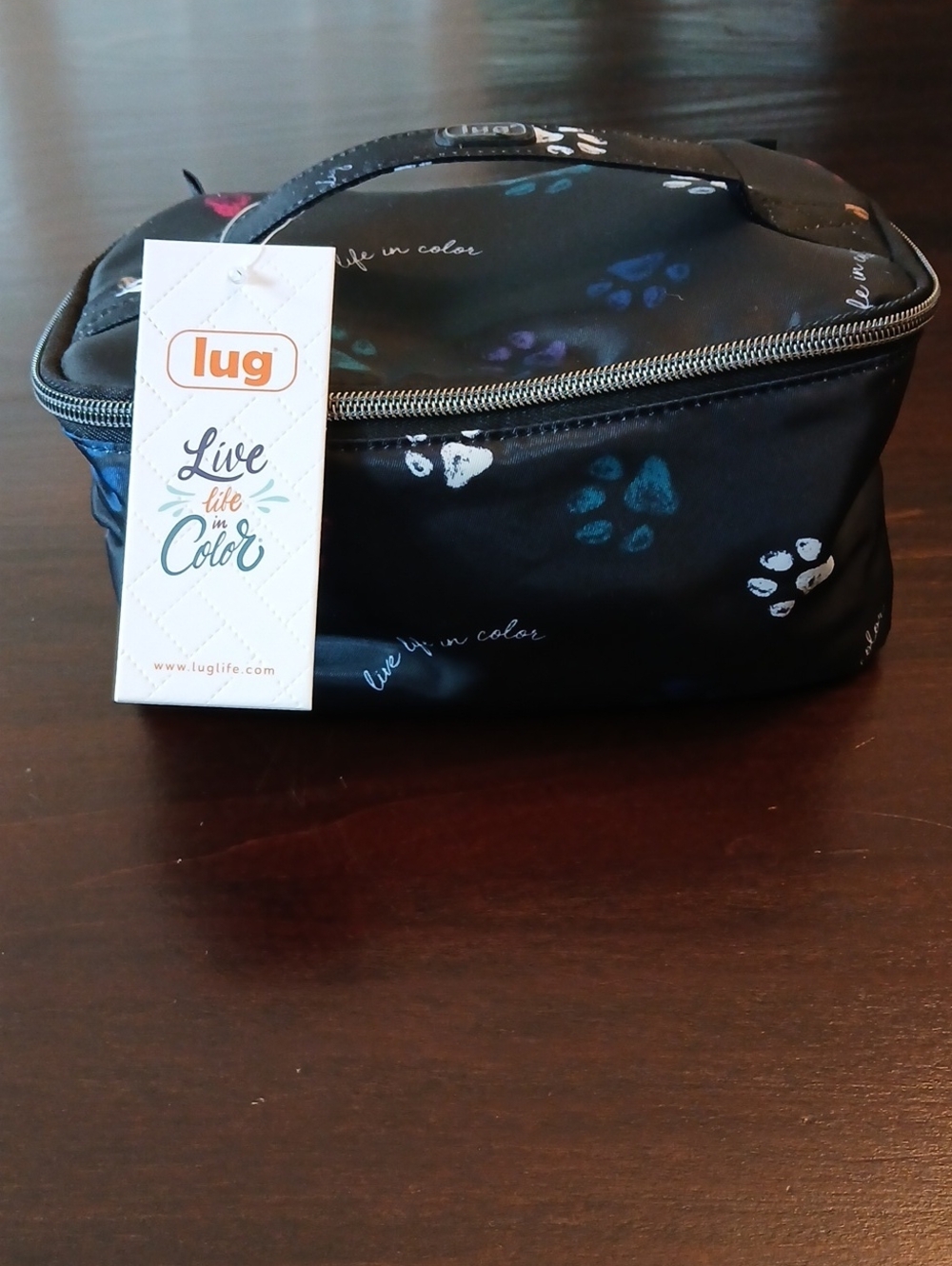 lug Black Cosmetic Case with Multicolor Paw Prints